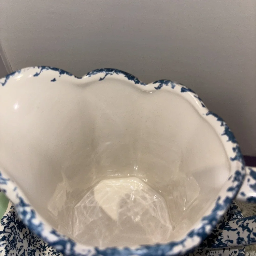 VINTAGE‎ MCCOY BLUE & WHITE SPONGEWARE SPLATTER DESIGN BOWL & PITCHER